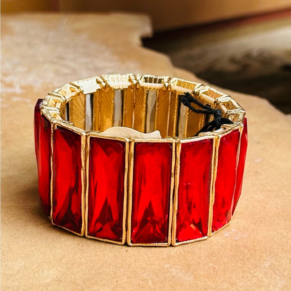 Red Rhinestone Special Occasion Statement Bracelet NWT
